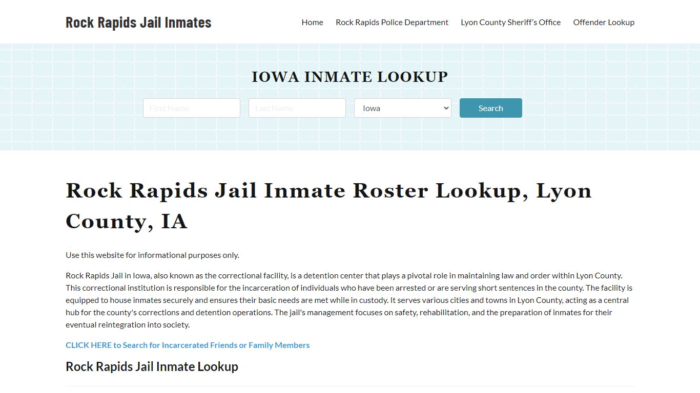 Rock Rapids Jail Inmate Roster, Lyon County, IA, Offender Search