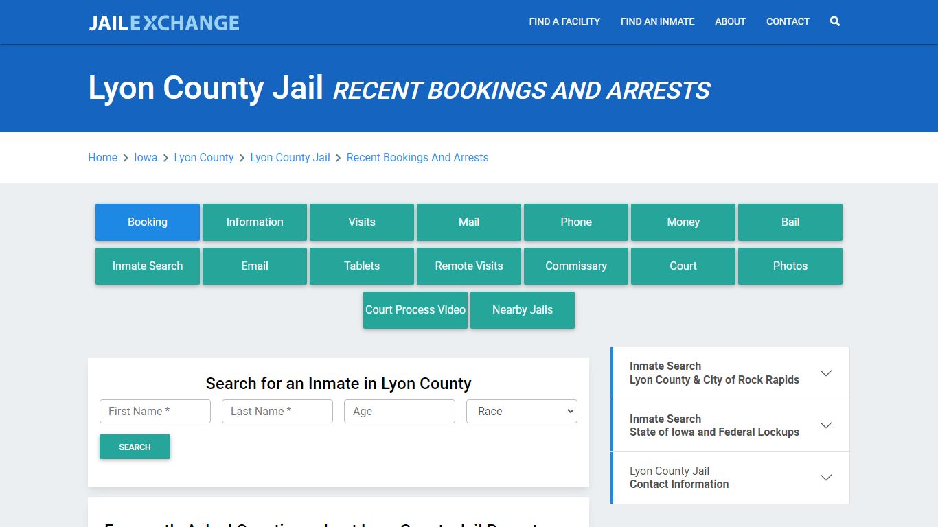 Lyon County Jail IA Recent Arrests and Bookings - Jail Exchange